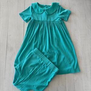 2020 Kate Quinn Teal Modal Ribbed Set 2T Peter Pan Collar Dress with Bloomers
